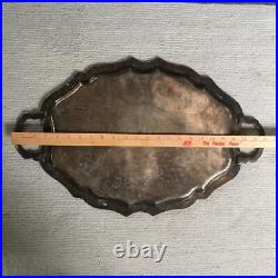 Vintage Antique English Silver plated Gallery Oval Ornate Serving Tray 23L