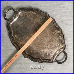 Vintage Antique English Silver plated Gallery Oval Ornate Serving Tray 23L