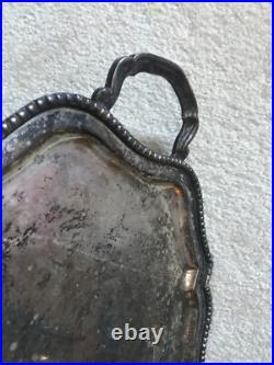 Vintage Antique English Silver plated Gallery Oval Ornate Serving Tray 23L