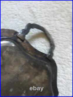 Vintage Antique English Silver plated Gallery Oval Ornate Serving Tray 23L