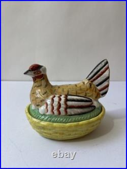 Vintage Antique English Staffordshire Hen Chicken on Nest Ceramic Covered Tureen