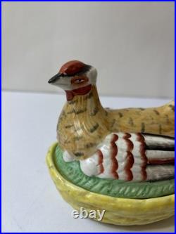 Vintage Antique English Staffordshire Hen Chicken on Nest Ceramic Covered Tureen