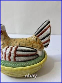 Vintage Antique English Staffordshire Hen Chicken on Nest Ceramic Covered Tureen