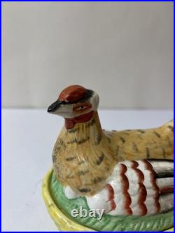 Vintage Antique English Staffordshire Hen Chicken on Nest Ceramic Covered Tureen