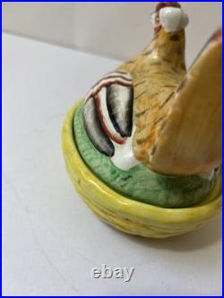 Vintage Antique English Staffordshire Hen Chicken on Nest Ceramic Covered Tureen