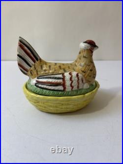Vintage Antique English Staffordshire Hen Chicken on Nest Ceramic Covered Tureen