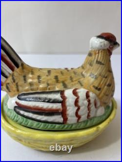 Vintage Antique English Staffordshire Hen Chicken on Nest Ceramic Covered Tureen