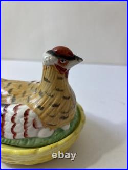 Vintage Antique English Staffordshire Hen Chicken on Nest Ceramic Covered Tureen