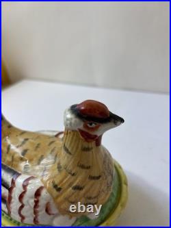 Vintage Antique English Staffordshire Hen Chicken on Nest Ceramic Covered Tureen
