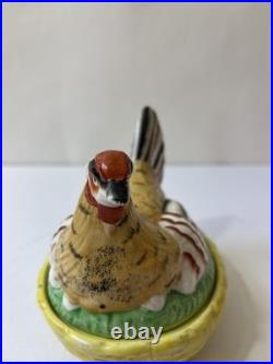 Vintage Antique English Staffordshire Hen Chicken on Nest Ceramic Covered Tureen