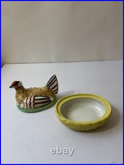 Vintage Antique English Staffordshire Hen Chicken on Nest Ceramic Covered Tureen
