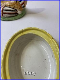 Vintage Antique English Staffordshire Hen Chicken on Nest Ceramic Covered Tureen