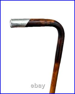 Vintage Antique English Sterling Silver Nose Bamboo Shaft Walking Stick Cane Old