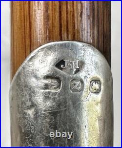 Vintage Antique English Sterling Silver Nose Bamboo Shaft Walking Stick Cane Old