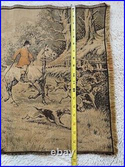 Vintage Antique English Tapestry Hunting Dog Pictorial Wall Hanging Decor France