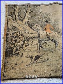 Vintage Antique English Tapestry Hunting Dog Pictorial Wall Hanging Decor France