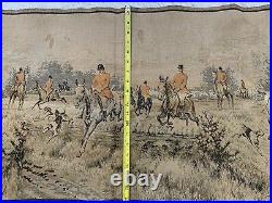 Vintage Antique English Tapestry Hunting Dog Pictorial Wall Hanging Decor France