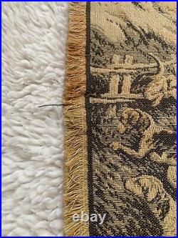 Vintage Antique English Tapestry Hunting Dog Pictorial Wall Hanging Decor France