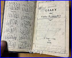 Vintage Antique Everyday Diary Journal Handwritten Entries 1936 Tied Up Person
