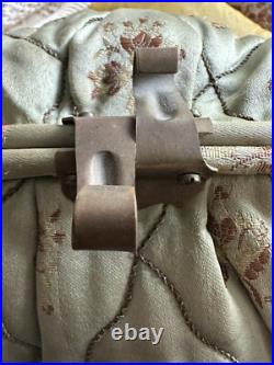 Vintage Antique Green English Satin Floral Padded Tea Cozy W Brass Clasp (Rare)