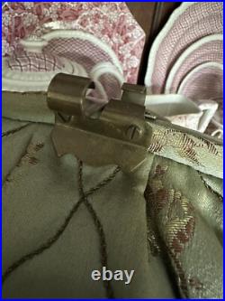 Vintage Antique Green English Satin Floral Padded Tea Cozy W Brass Clasp (Rare)