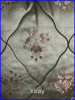 Vintage Antique Green English Satin Floral Padded Tea Cozy W Brass Clasp (Rare)