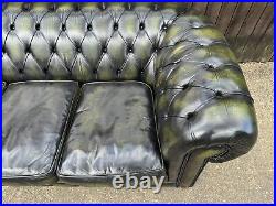 Vintage Antique Green Leather Chesterfield Sofa 3 Seater FREE DELIVERY