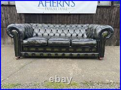 Vintage Antique Green Leather Chesterfield Sofa 3 Seater FREE DELIVERY