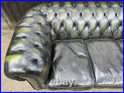 Vintage Antique Green Leather Chesterfield Sofa 3 Seater FREE DELIVERY