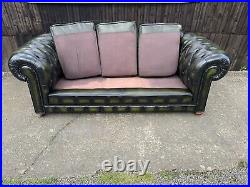 Vintage Antique Green Leather Chesterfield Sofa 3 Seater FREE DELIVERY