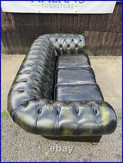 Vintage Antique Green Leather Chesterfield Sofa 3 Seater FREE DELIVERY