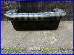 Vintage Antique Green Leather Chesterfield Sofa 3 Seater FREE DELIVERY