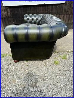 Vintage Antique Green Leather Chesterfield Sofa 3 Seater FREE DELIVERY