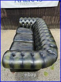 Vintage Antique Green Leather Chesterfield Sofa 3 Seater FREE DELIVERY