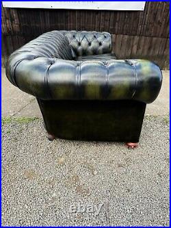 Vintage Antique Green Leather Chesterfield Sofa 3 Seater FREE DELIVERY