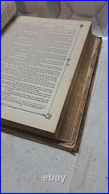 Vintage Antique Leather Bound Family Holy Bible Illustrations Family Record
