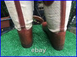Vintage / Antique Leather & Canvas English Riding Safari Boots With Wooden Trees