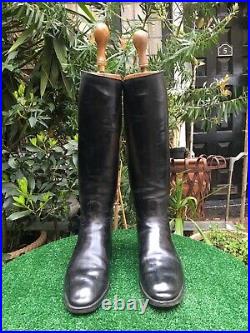 Vintage / Antique Leather English WW1 Captains Riding Boots Wood Brass Trees