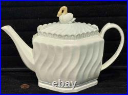 Vintage Antique Leeds Type Pearlware Swan Finial Fluted Tea Pot, c. 1800