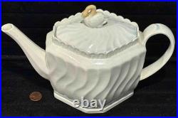 Vintage Antique Leeds Type Pearlware Swan Finial Fluted Tea Pot, c. 1800
