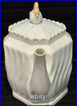 Vintage Antique Leeds Type Pearlware Swan Finial Fluted Tea Pot, c. 1800