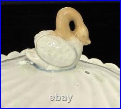 Vintage Antique Leeds Type Pearlware Swan Finial Fluted Tea Pot, c. 1800