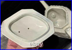 Vintage Antique Leeds Type Pearlware Swan Finial Fluted Tea Pot, c. 1800