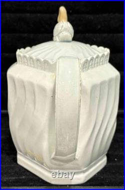 Vintage Antique Leeds Type Pearlware Swan Finial Fluted Tea Pot, c. 1800