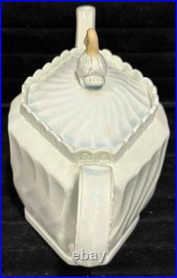 Vintage Antique Leeds Type Pearlware Swan Finial Fluted Tea Pot, c. 1800