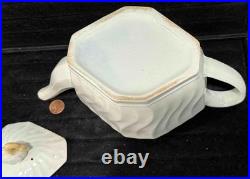 Vintage Antique Leeds Type Pearlware Swan Finial Fluted Tea Pot, c. 1800