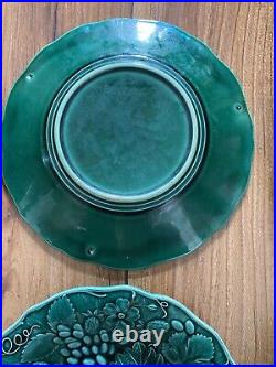 Vintage Antique Majolica English Berry & Leaf Set Of 6 Green Plates