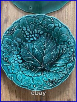 Vintage Antique Majolica English Berry & Leaf Set Of 6 Green Plates