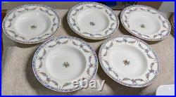Vintage Antique Minton English Rose Porcelain Five (5) Large Rim Soup Bowls