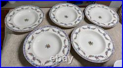 Vintage Antique Minton English Rose Porcelain Five (5) Large Rim Soup Bowls
